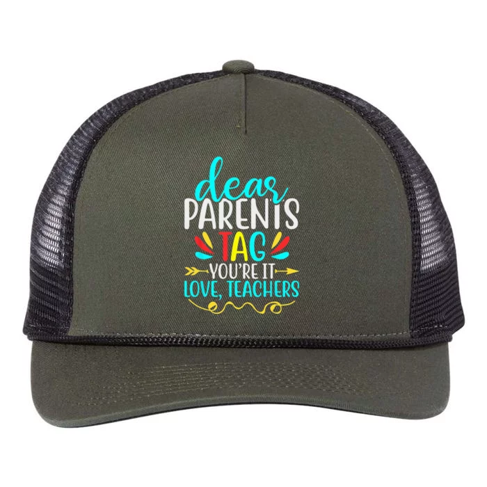 Dear Parents Tag  Teachers Last Day of School Retro Rope Trucker Hat Cap