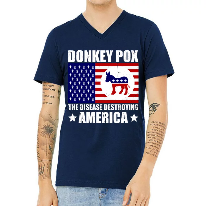 Donkey Pox The Disease Destroying America Vintage USA Funny V-Neck T-Shirt