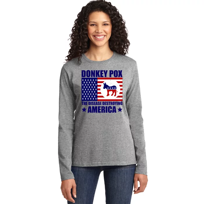 Donkey Pox The Disease Destroying America Vintage USA Funny Ladies Long Sleeve Shirt