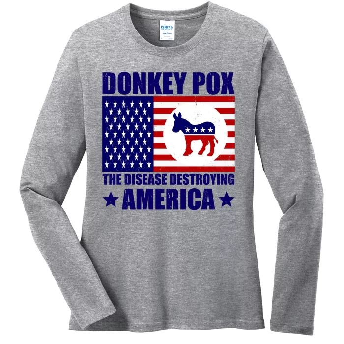 Donkey Pox The Disease Destroying America Vintage USA Funny Ladies Long Sleeve Shirt