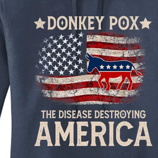 Donkey Pox The Disease Destroying America Funny Donkeypox Amrica Flag Women's Pullover Hoodie