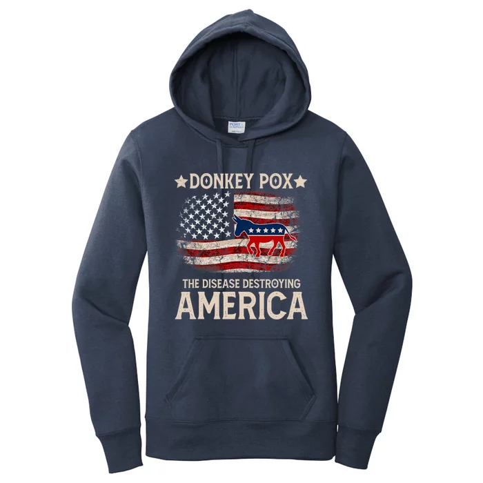 Donkey Pox The Disease Destroying America Funny Donkeypox Amrica Flag Women's Pullover Hoodie