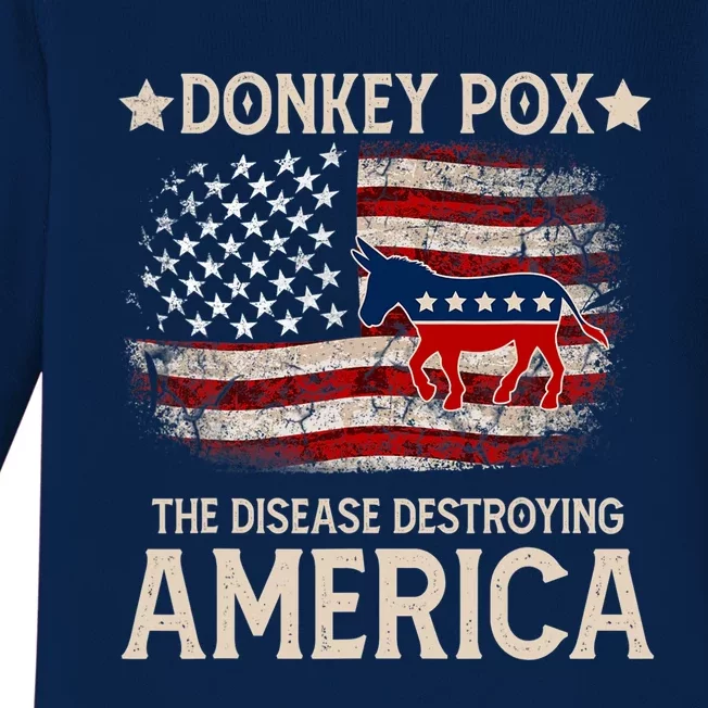 Donkey Pox The Disease Destroying America Funny Donkeypox Amrica Flag Baby Long Sleeve Bodysuit