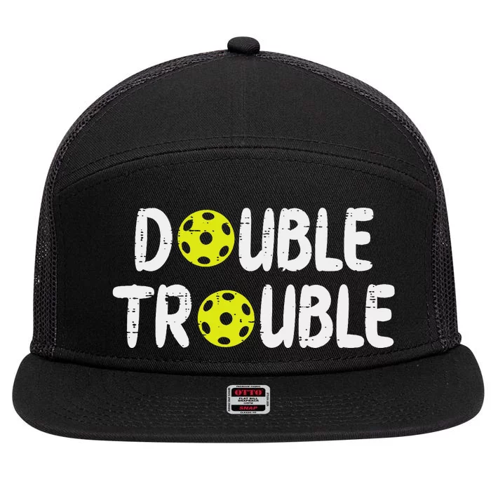 Double Pickleball Trouble Pickle Ball Matching 7 Panel Mesh Trucker Snapback Hat