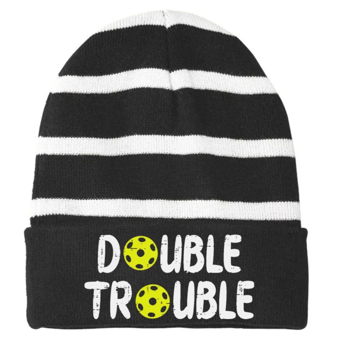 Double Pickleball Trouble Pickle Ball Matching Striped Beanie with Solid Band