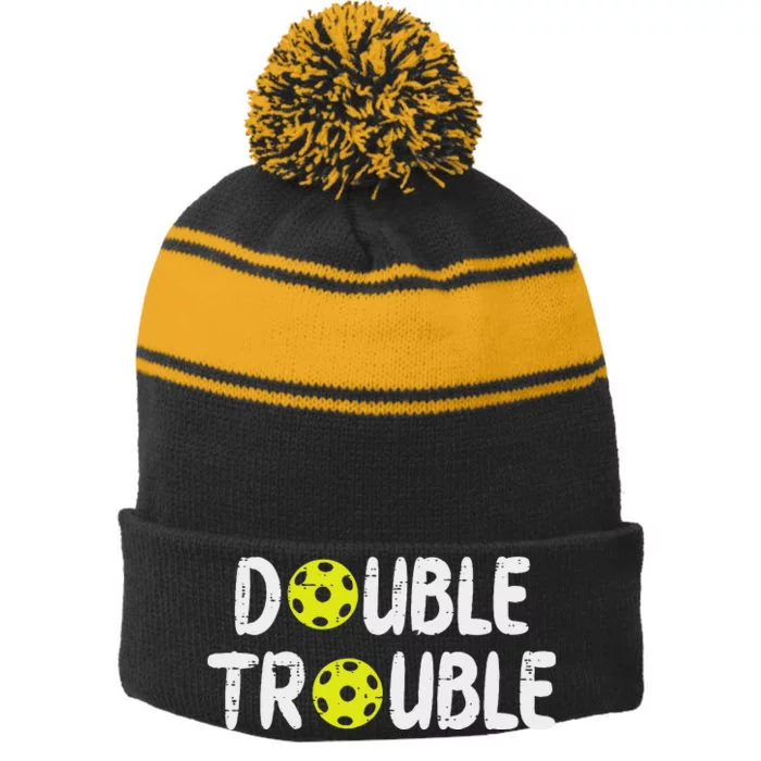 Double Pickleball Trouble Pickle Ball Matching Stripe Pom Pom Beanie