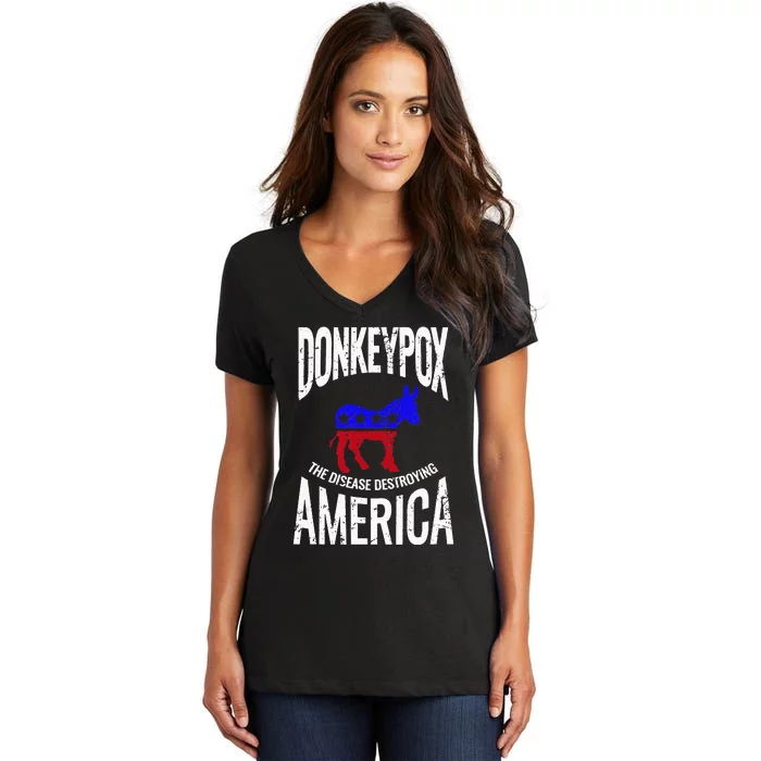 Donkey Pox The Disease Destroying America Funny Donkeypox Women's V-Neck T-Shirt