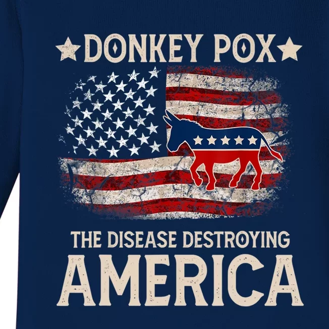 Donkey Pox The Disease Destroying America Funny Donkeypox Flag Baby Long Sleeve Bodysuit