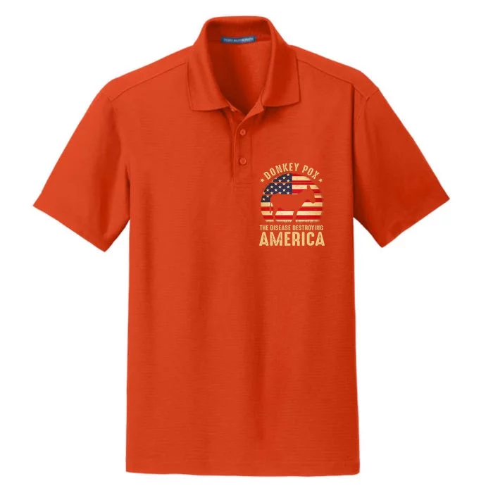 Donkey Pox The Disease Destroying America USA Flag Funny Vintage Dry Zone Grid Performance Polo