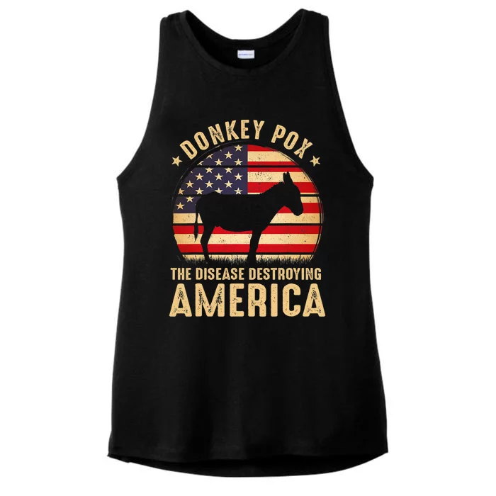 Donkey Pox The Disease Destroying America USA Flag Funny Vintage Ladies Tri-Blend Wicking Tank