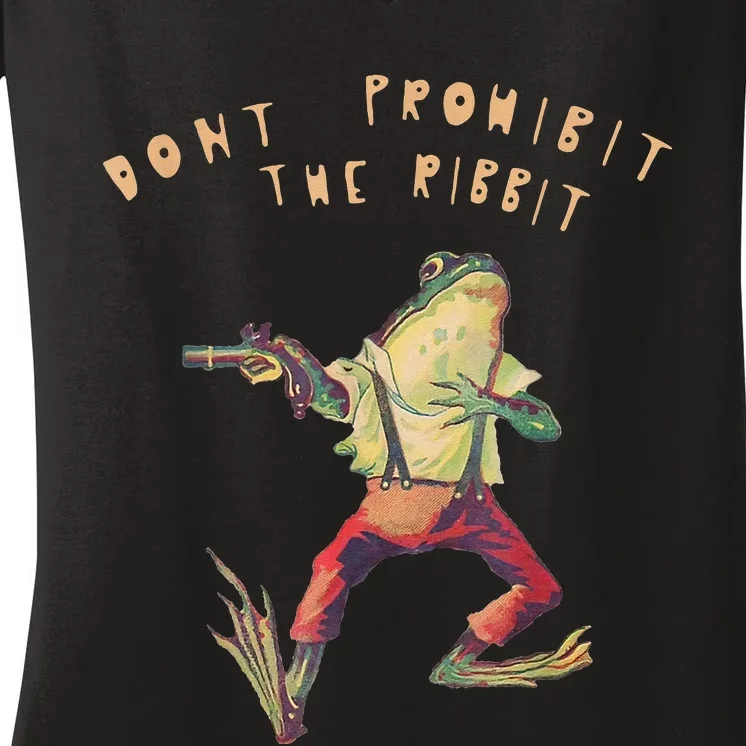 Don't Prohibit The Ribbit Frog Groovy Women's V-Neck T-Shirt