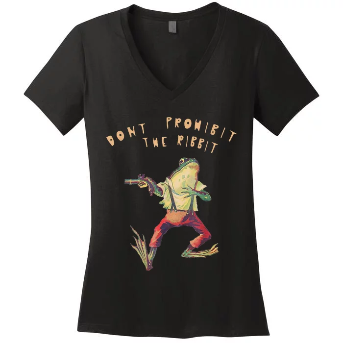 Don't Prohibit The Ribbit Frog Groovy Women's V-Neck T-Shirt