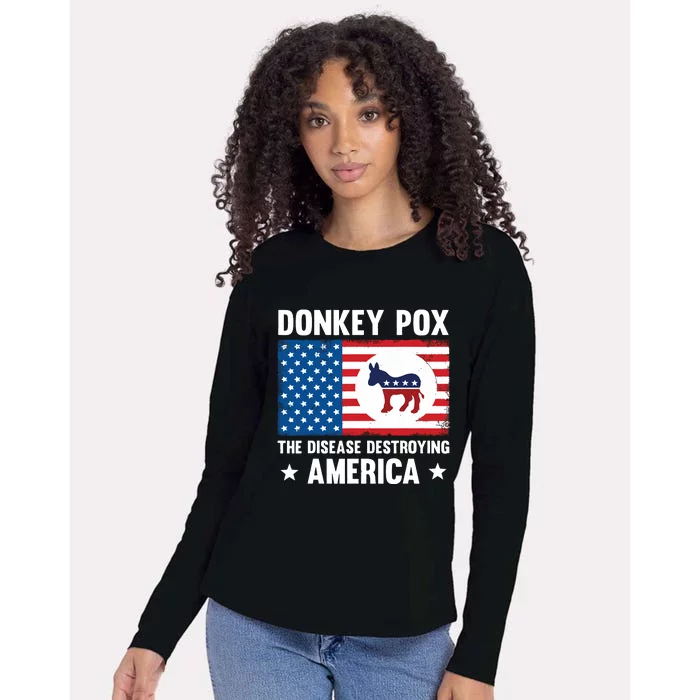 Donkey Pox The Disease Destroying America Funny Anti Biden Womens Cotton Relaxed Long Sleeve T-Shirt