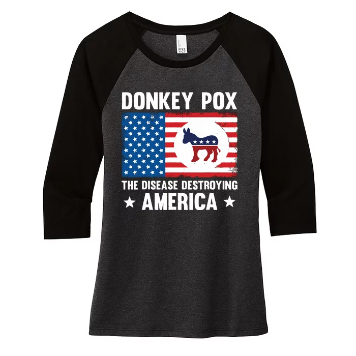 Donkey Pox The Disease Destroying America Funny Anti Biden Women's Tri-Blend 3/4-Sleeve Raglan Shirt