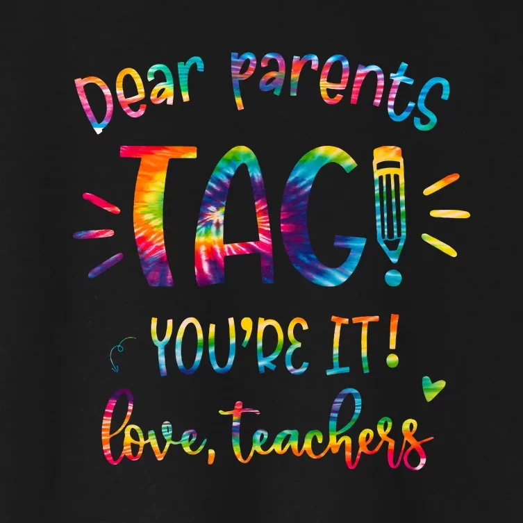 Dear Parents Tag Youre It Love Teacher Groovy Funny Teacher Women's Crop Top Tee