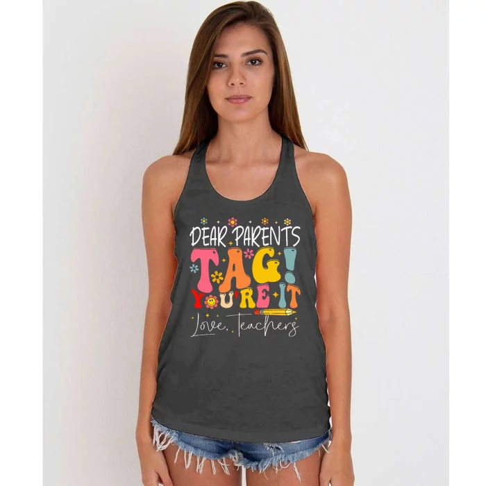 Dear Parents Tag YouRe It Love Teachers Women's Knotted Racerback Tank