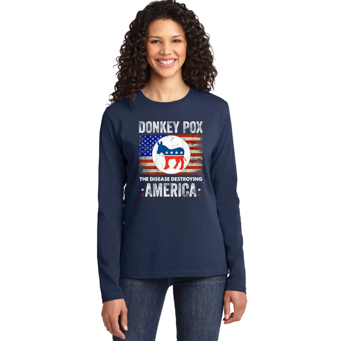 Donkey Pox The Disease Destroying America Funny Ladies Long Sleeve Shirt