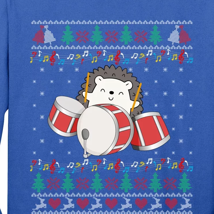 Drum Player Ugly Christmas Sweater Hedgehog Xmas Matching Meaningful Gift Tall Long Sleeve T-Shirt