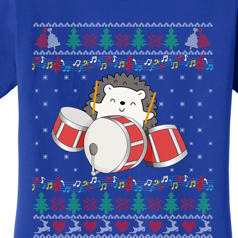 Drum Player Ugly Christmas Sweater Hedgehog Xmas Matching Meaningful Gift Women's T-Shirt