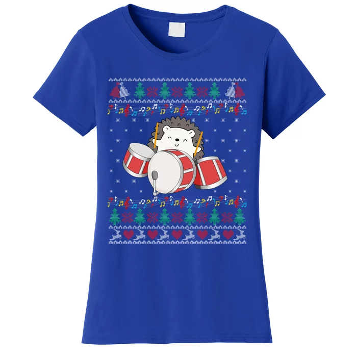 Drum Player Ugly Christmas Sweater Hedgehog Xmas Matching Meaningful Gift Women's T-Shirt