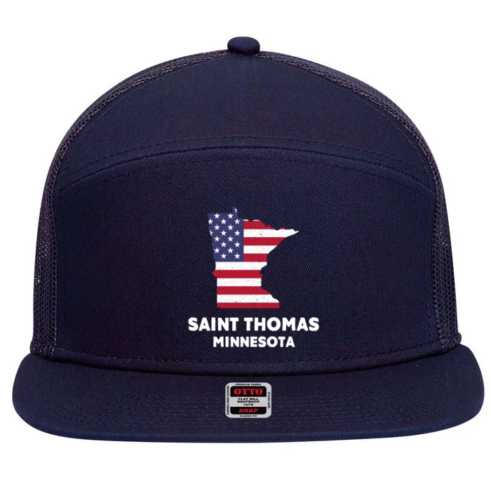 Distressed Patriotic Usa Flag Saint Thomas Minnesota Funny Gift 7 Panel Mesh Trucker Snapback Hat