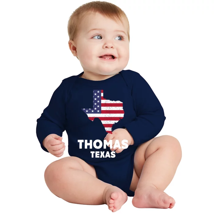 Distressed Patriotic Usa Flag Thomas Texas Cute Gift Baby Long Sleeve Bodysuit