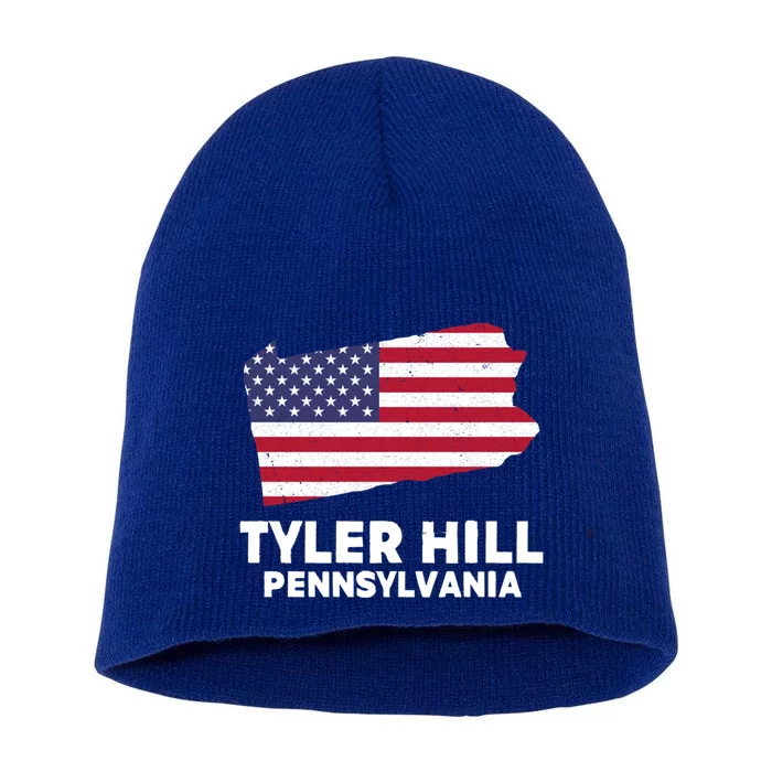 Distressed Patriotic Usa Flag Tyler Hill Pennsylvania Gift Short Acrylic Beanie