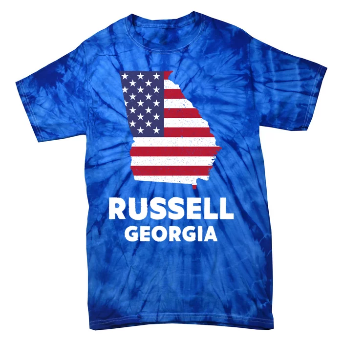 Distressed Patriotic Usa Flag Russell Georgia Gift Tie-Dye T-Shirt