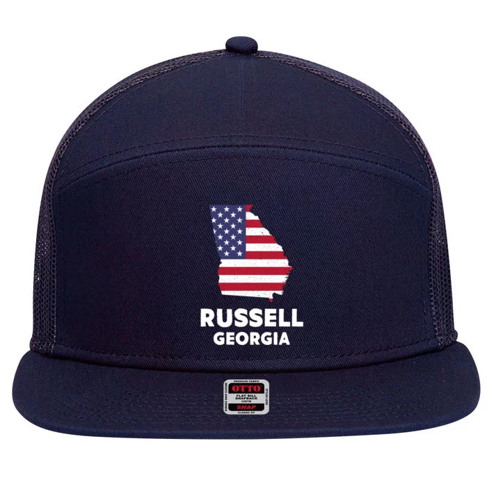 Distressed Patriotic Usa Flag Russell Georgia Gift 7 Panel Mesh Trucker Snapback Hat