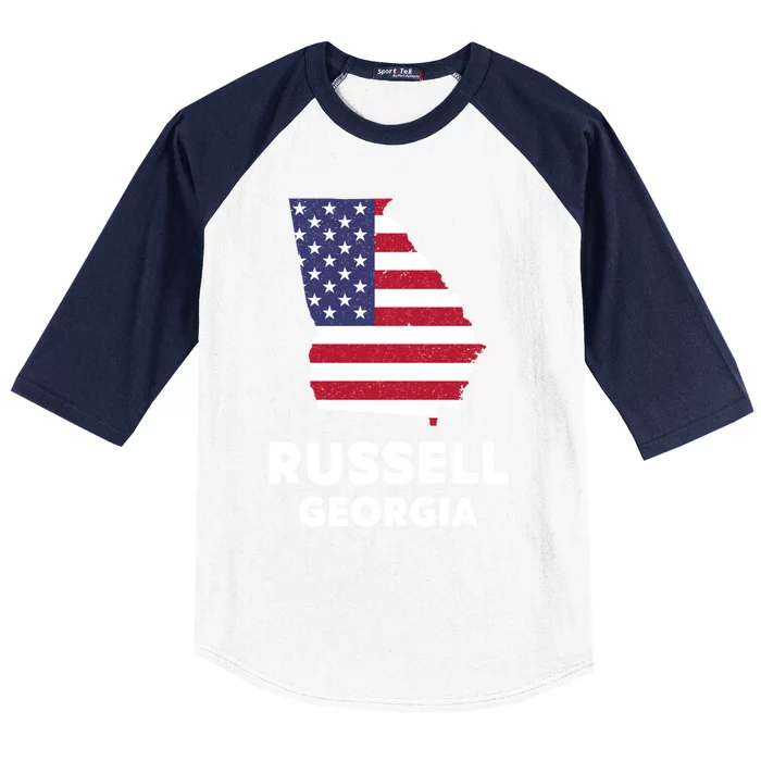 Distressed Patriotic Usa Flag Russell Georgia Gift Baseball Sleeve Shirt