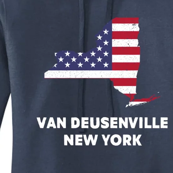 Distressed Patriotic Usa Flag Van Deusenville New York Gift Women's Pullover Hoodie