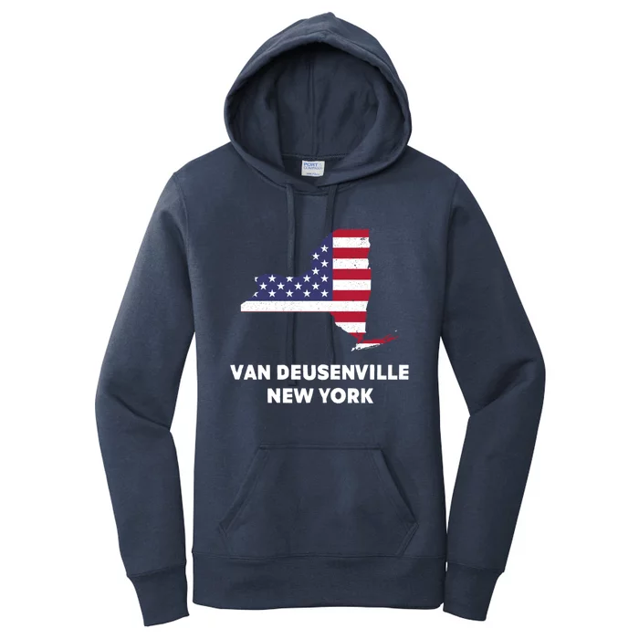 Distressed Patriotic Usa Flag Van Deusenville New York Gift Women's Pullover Hoodie