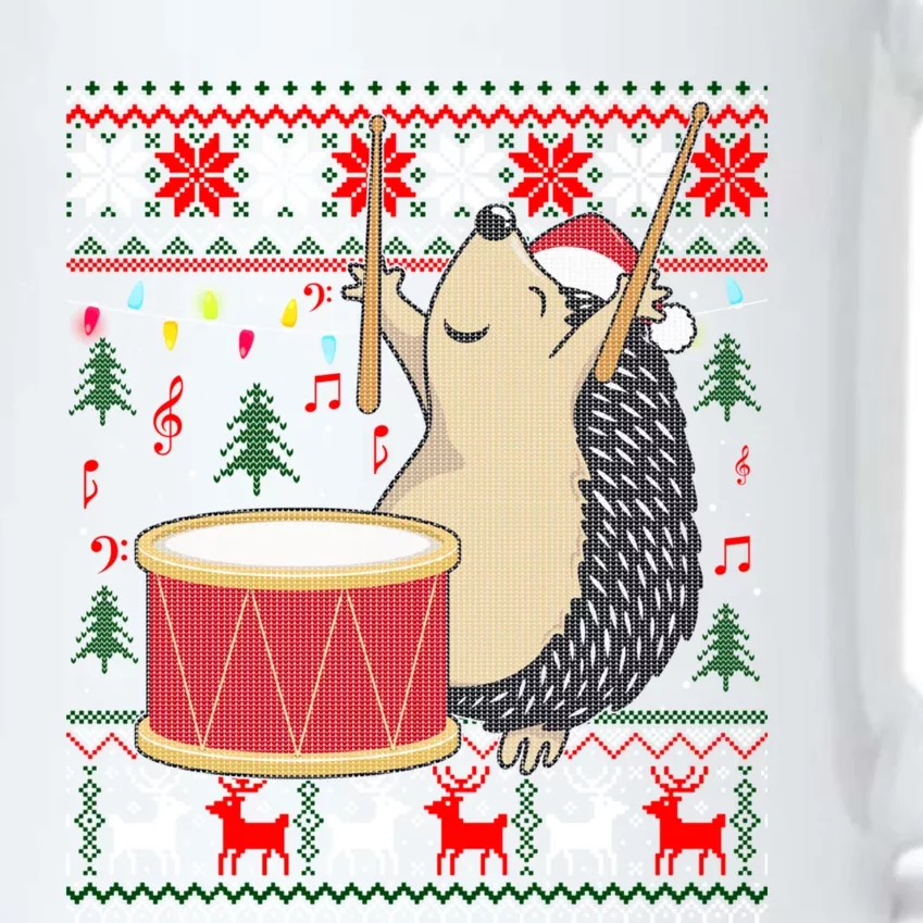 Drum Player Ugly Christmas Sweater Hedgehog Xmas Matching Black Color Changing Mug