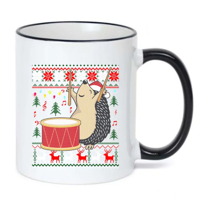 Drum Player Ugly Christmas Sweater Hedgehog Xmas Matching Black Color Changing Mug