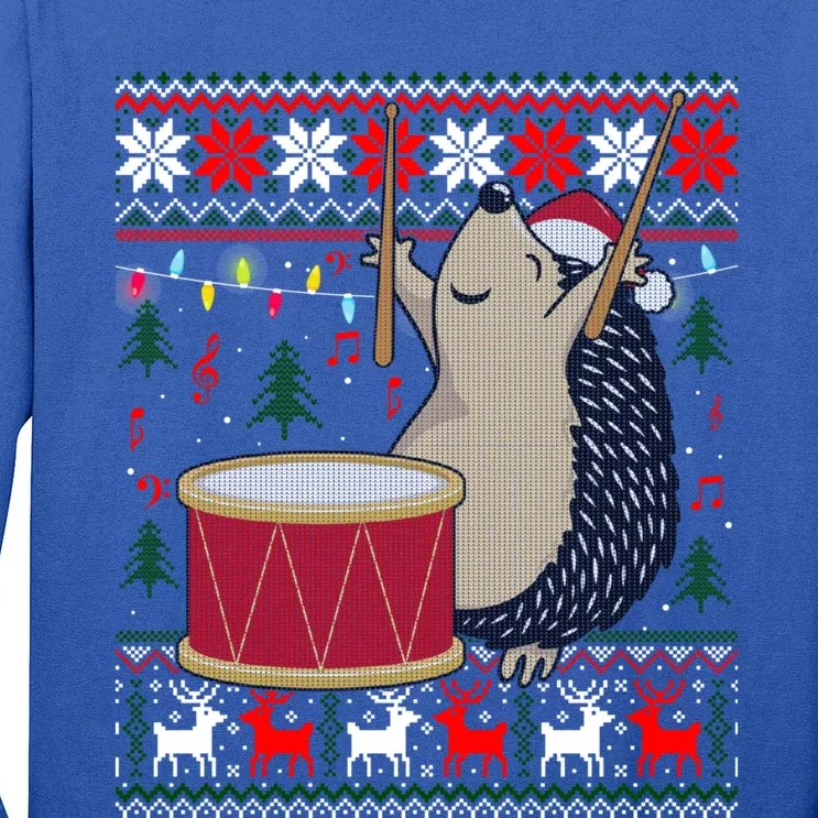 Drum Player Ugly Christmas Sweater Hedgehog Xmas Matching Long Sleeve Shirt