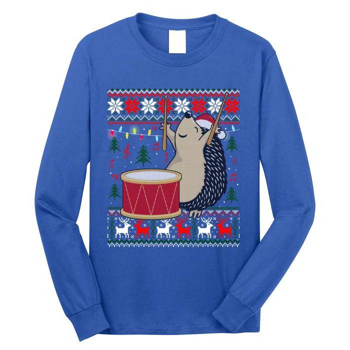 Drum Player Ugly Christmas Sweater Hedgehog Xmas Matching Long Sleeve Shirt