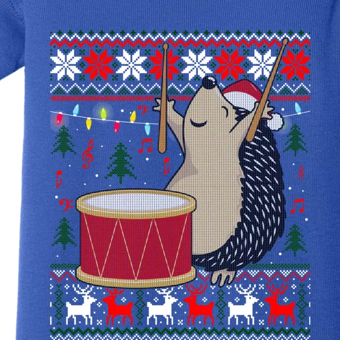 Drum Player Ugly Christmas Sweater Hedgehog Xmas Matching Baby Bodysuit