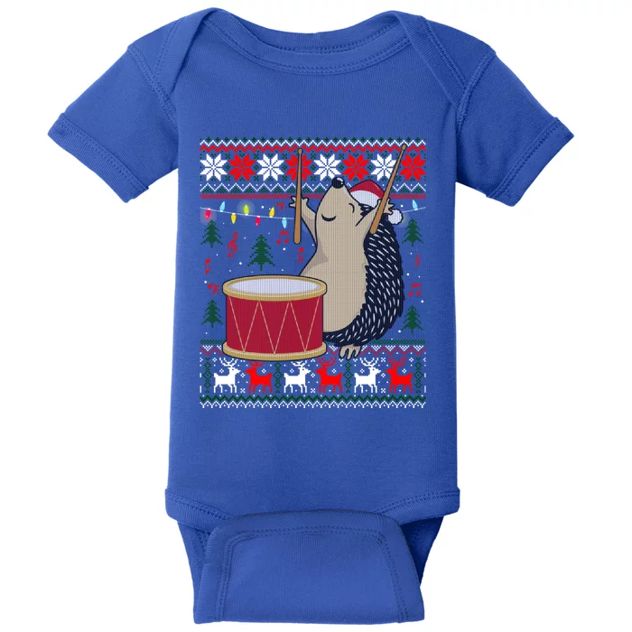 Drum Player Ugly Christmas Sweater Hedgehog Xmas Matching Baby Bodysuit