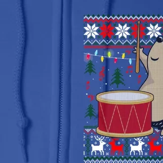 Drum Player Ugly Christmas Sweater Hedgehog Xmas Matching Full Zip Hoodie