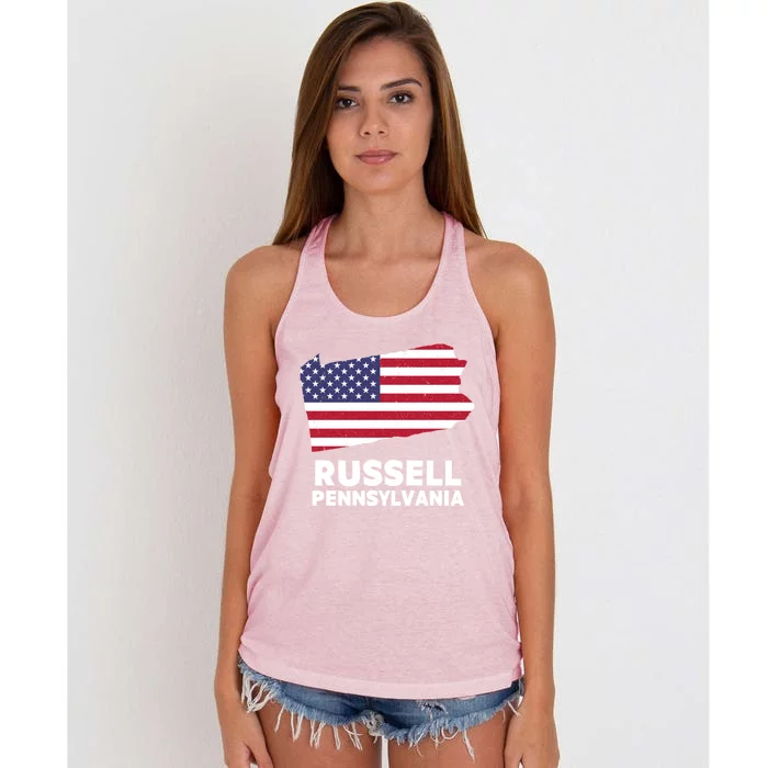 Distressed Patriotic Usa Flag Russell Pennsylvania Gift Women's Knotted Racerback Tank