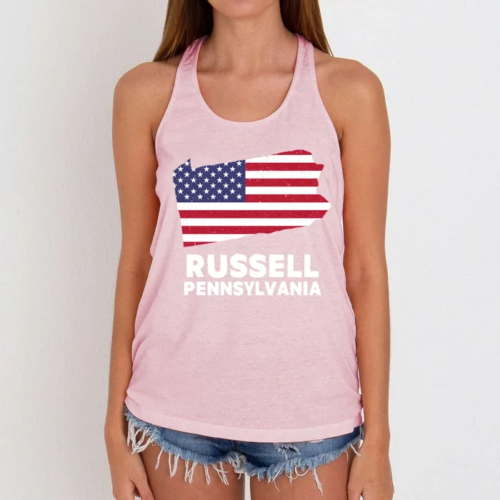 Distressed Patriotic Usa Flag Russell Pennsylvania Gift Women's Knotted Racerback Tank