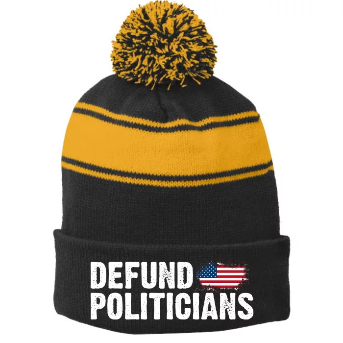 Defund Politicians United States Vintage Flag Stripe Pom Pom Beanie