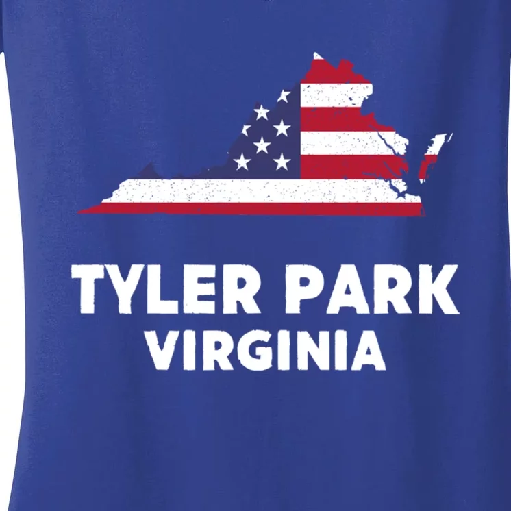 Distressed Patriotic Usa Flag Tyler Park Virginia Gift Women's V-Neck T-Shirt