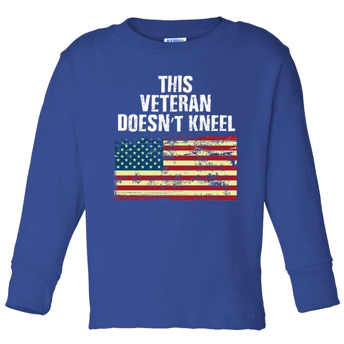 Distressed Patriotic Usa Flag Vintage I Dont Kneel Veteran Gift Toddler Long Sleeve Shirt