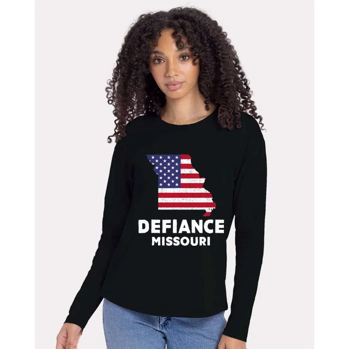 Distressed Patriotic Usa Flag Defiance Missouri Womens Cotton Relaxed Long Sleeve T-Shirt