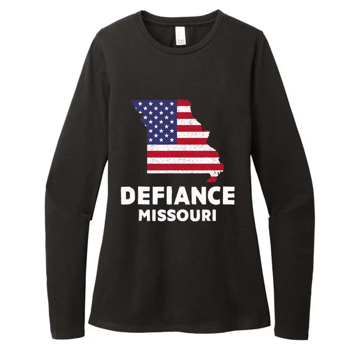 Distressed Patriotic Usa Flag Defiance Missouri Womens CVC Long Sleeve Shirt