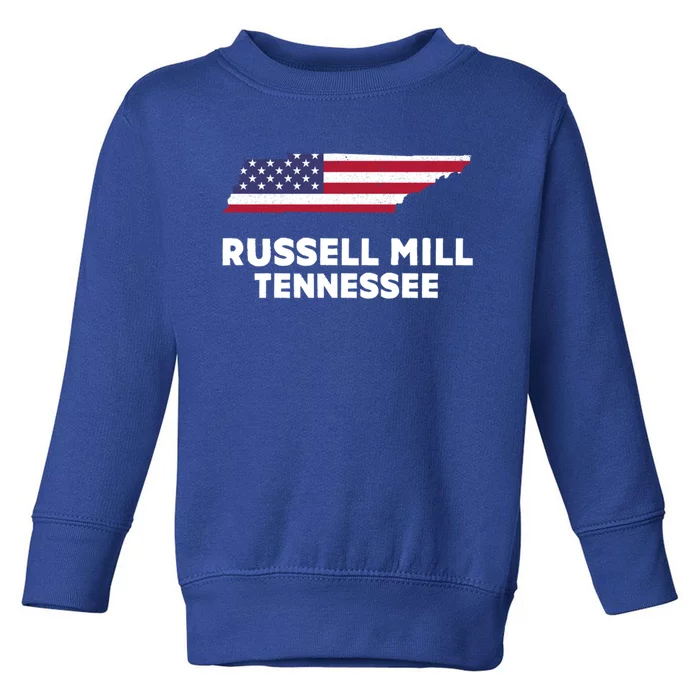 Distressed Patriotic Usa Flag Russell Mill Tennessee Cute Gift Toddler Sweatshirt