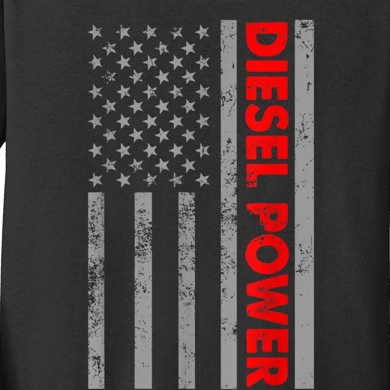 Diesel Power USA Flag Truck Turbo Brothers Mechanic Kids Long Sleeve Shirt