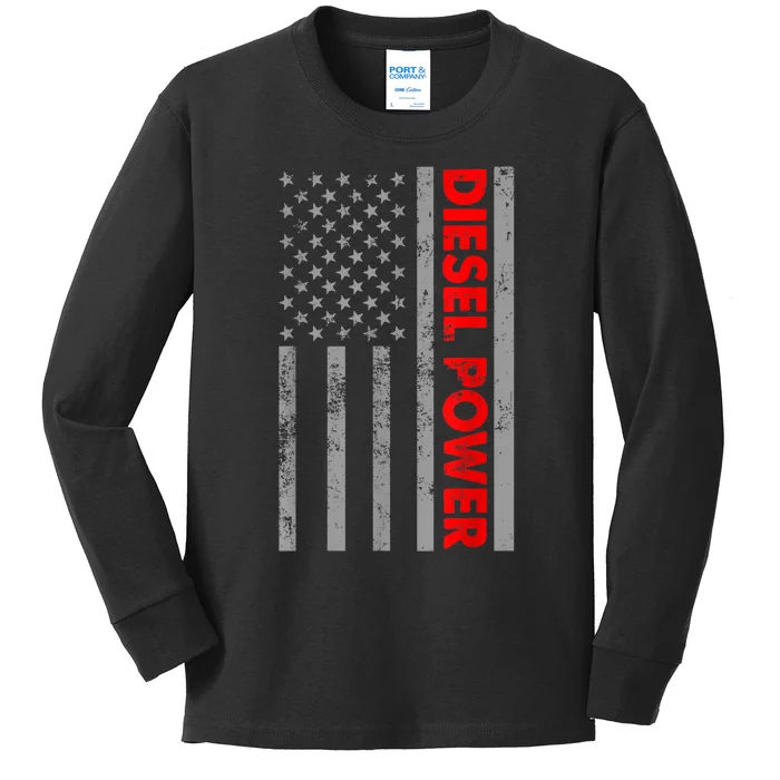 Diesel Power USA Flag Truck Turbo Brothers Mechanic Kids Long Sleeve Shirt