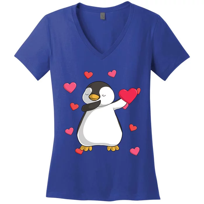 Dabbing Penguin Valentine's Day Love Heart Dance Pose Cute Gift Women's V-Neck T-Shirt